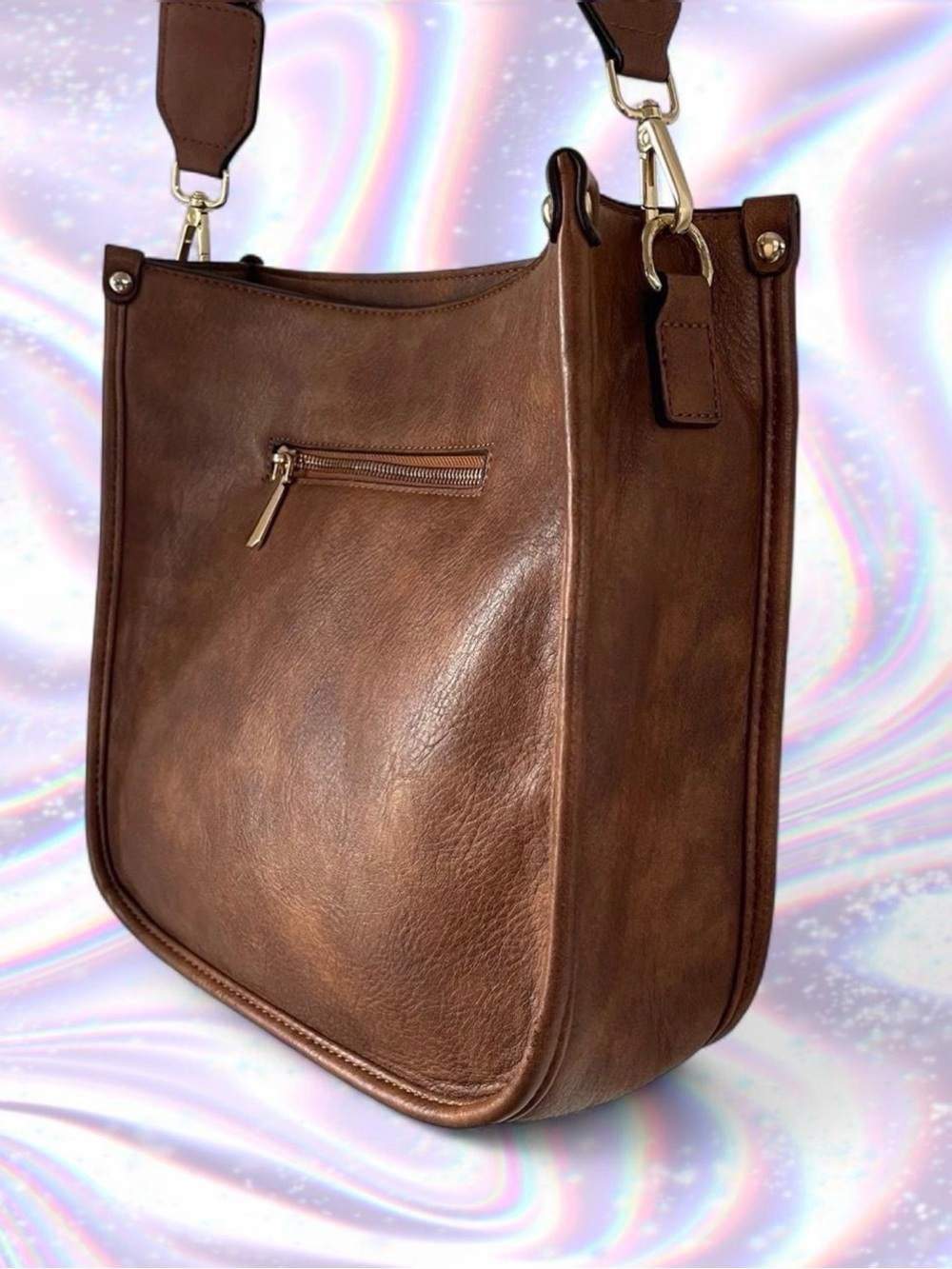 Women’s Brown Crossbody Bag with Leopard Print Strap - Picture 2 of 6